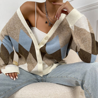 Dames gilet en tricot élégant avec des motifs en losanges attrayants Chic und Stil