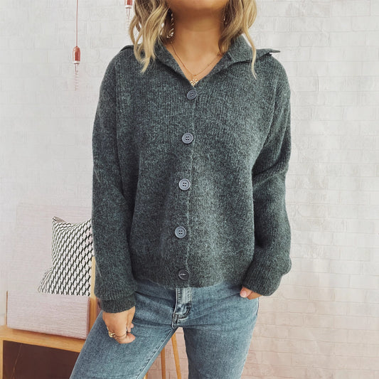 Femme pull-over oversized tricoté avec patte de boutonnage et coupe ample Chic und Stil
