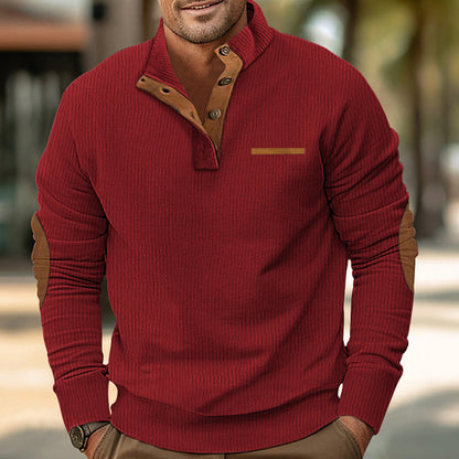 Hommes élégant pull à manches longues avec une texture structurée et patte de boutonnage Chic und Stil
