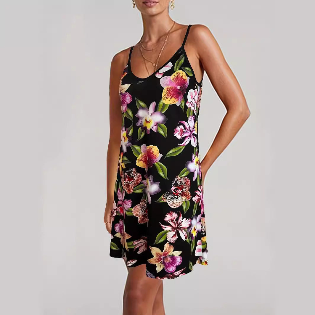 Dames motif floral spaghetti bretelles mini robe Chic und Stil
