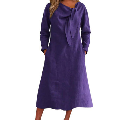 Robe en lin élégante pour femmes avec col asymétrique et col châle Chic und Stil