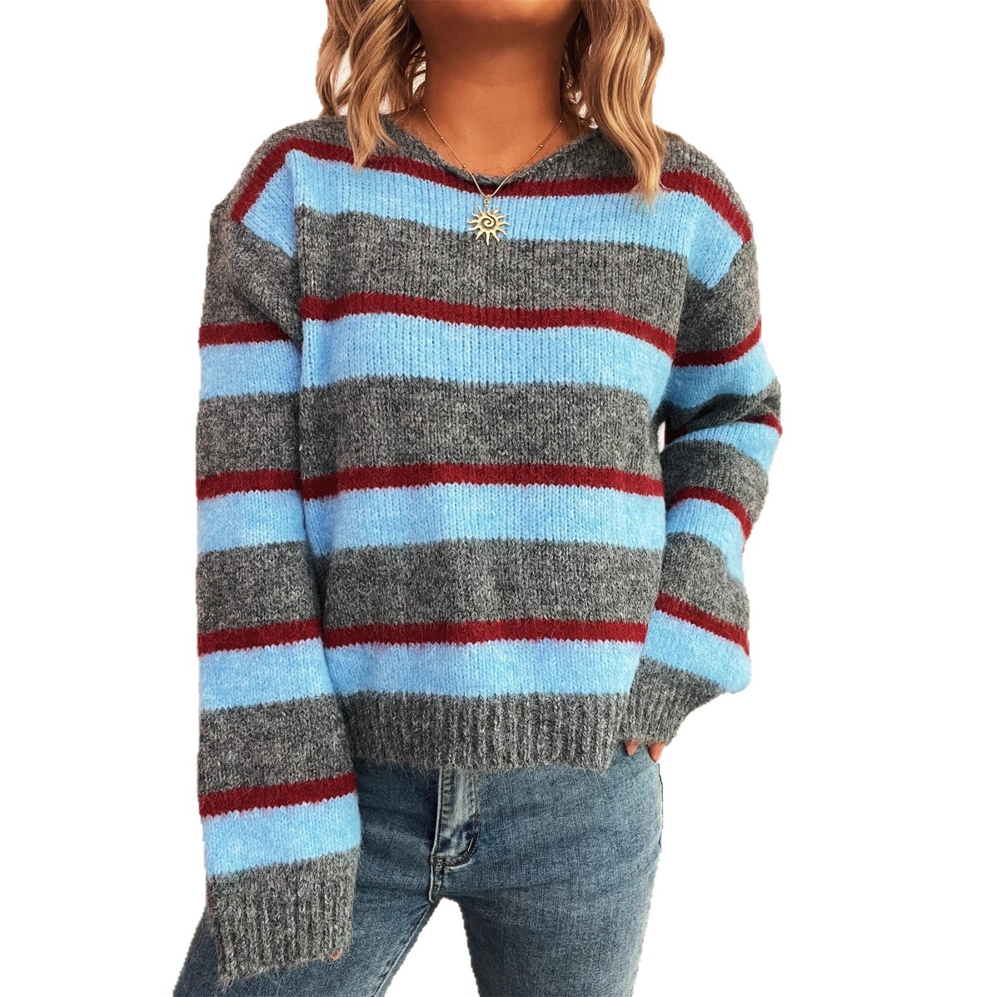 Pull en tricot rayé large à motifs pour femmes avec coupe décontractée Chic und Stil
