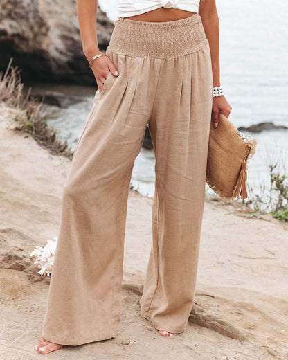 Pantalon d'été pour femmes, coupe large, avec taille élastique et détails de resserrement Chic und Stil