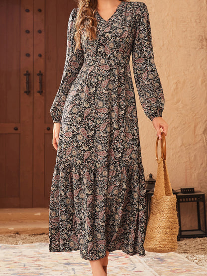 Robe maxi femme avec des manches volumineuses et un élégant motif floral Chic und Stil