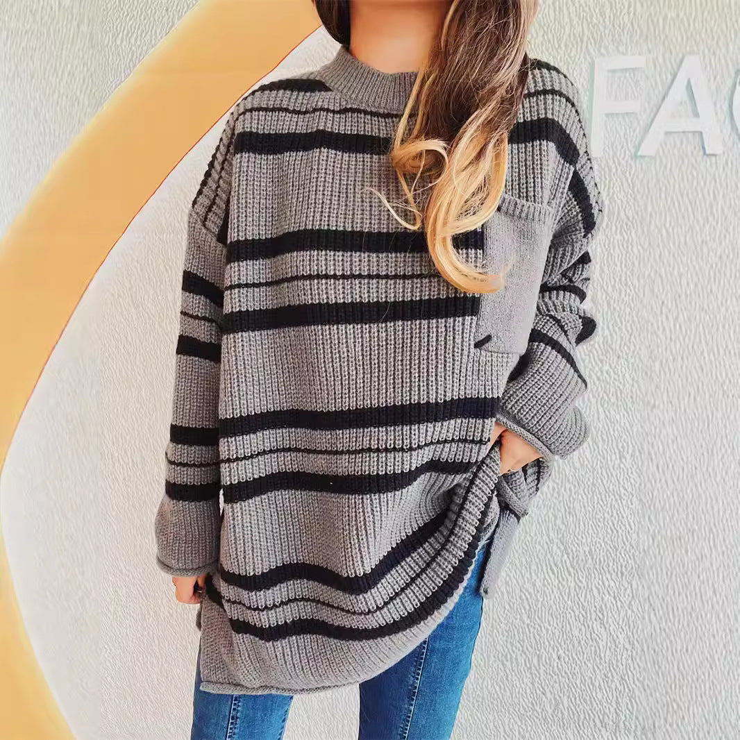 Pull en tricot décontracté pour femmes avec un motif rayé moderne Chic und Stil