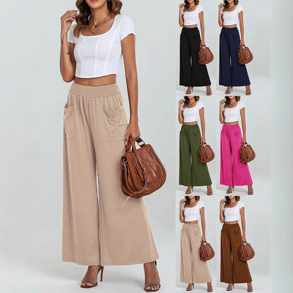 Women's Palazzo Pants with a Loose Fit, Elastic Waist and Convenient Pockets Chic and Style