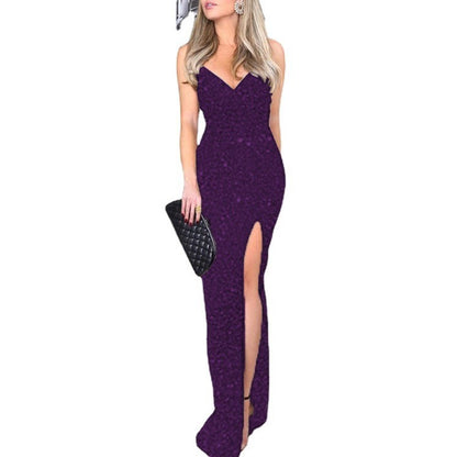 Robe de soirée glamour pour femmes avec fente latérale et décolleté élégant Chic und Stil