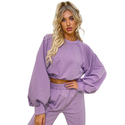 Sweat-shirt court décontracté pour femmes avec des manches volumineuses Chic und Stil