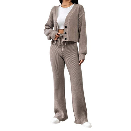 Ladies' soft knit set with casual pants and short cardigan Chic and Style