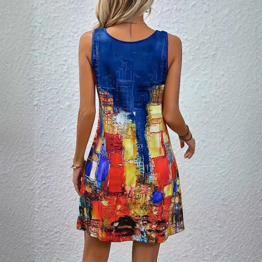 Robe d'été à manches courtes pour femmes avec impression graphique et coupe ajustée Chic und Stil