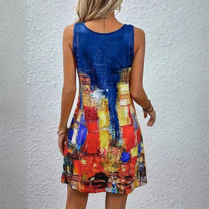 Robe d'été à manches courtes pour femmes avec impression graphique et coupe ajustée Chic und Stil
