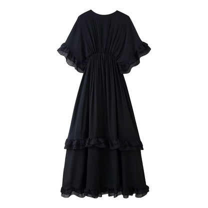 Robe maxi femme avec des détails voluminieux en volants et un élégant décolleté en V Chic und Stil