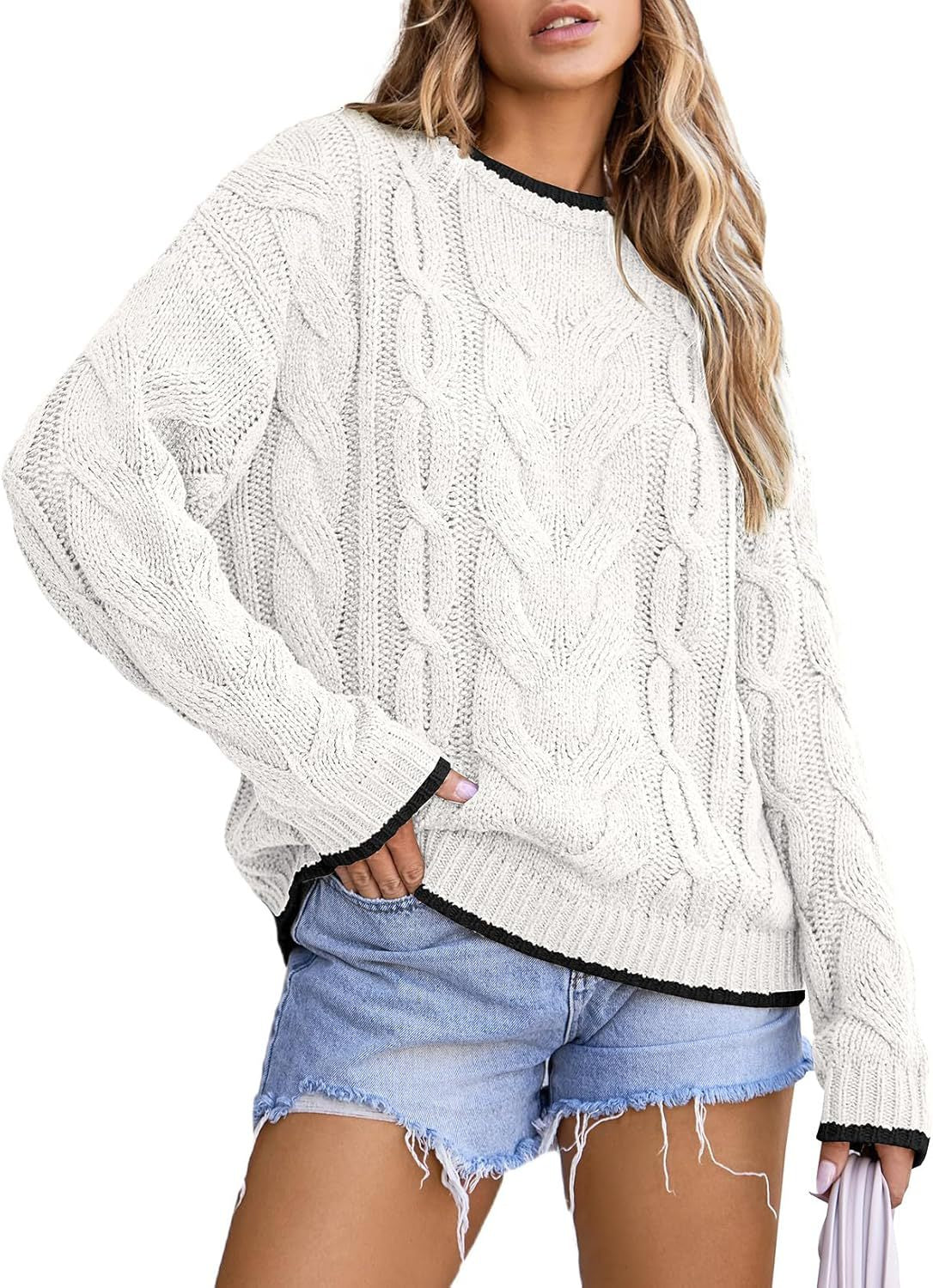 Pull en tricot pour femmes avec un motif de tresse épais Chic und Stil