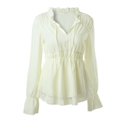 Blouse à volants pour femmes avec taille élastique et manches longues Chic und Stil