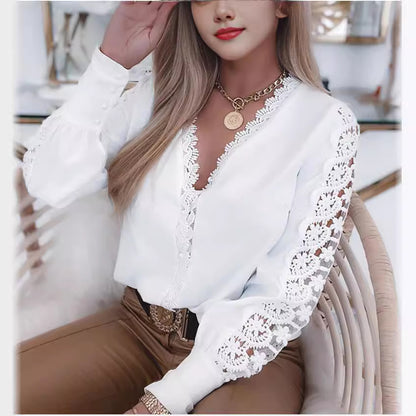 Chemisier élégant pour femme avec des applications en dentelle et décolleté en V Chic und Stil
