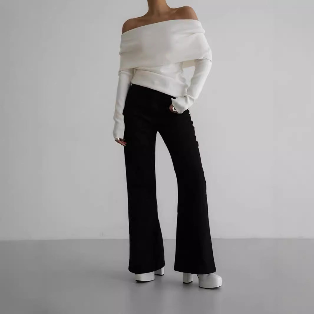 Dames Élégant haut décolleté avec texture lisse et manches évasées Chic und Stil