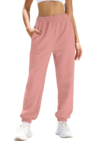 Women Comfortable Waffle Texture Sweatpants with Elastic Waist and Side Pockets Chic and Style
