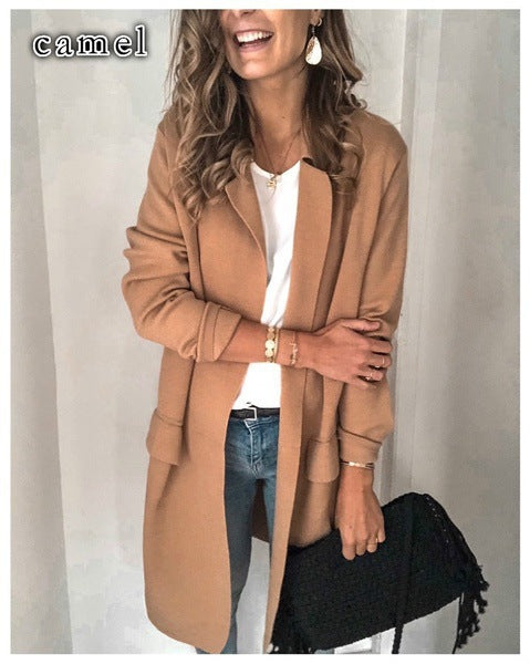 Dames élégante long manteau avec poches Chic und Stil
