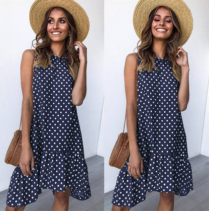 Robe shift à pois d'été pour femmes avec ourlet à volants Chic und Stil