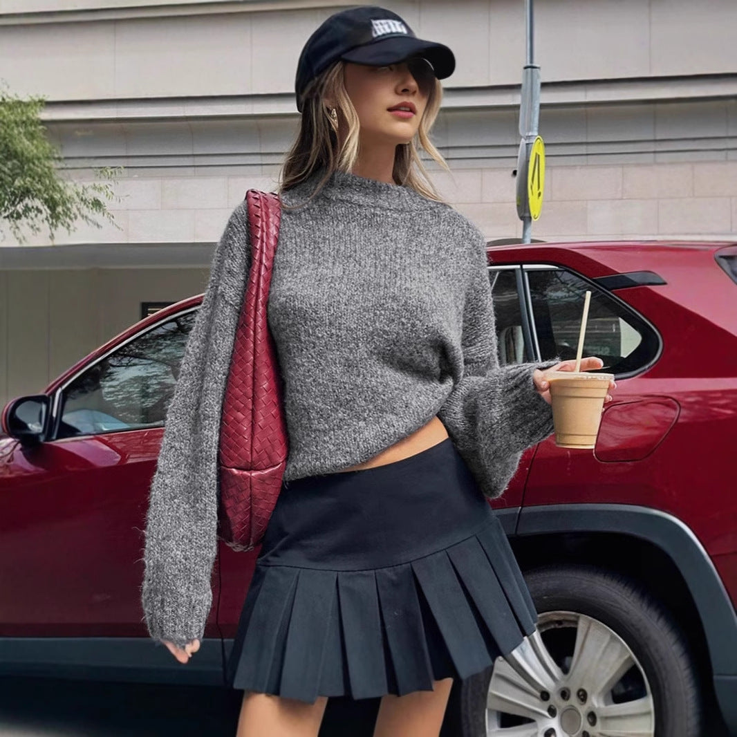 Dames pull en tricot tendance à coupe ample et col montant Chic und Stil
