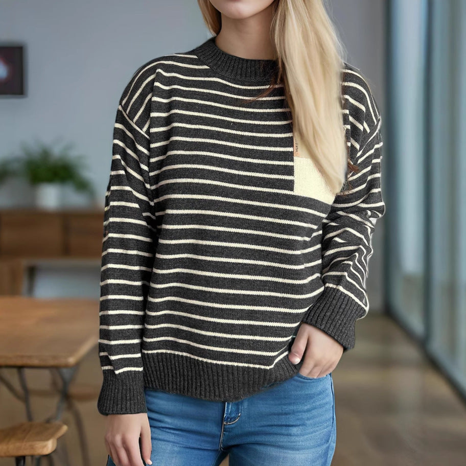 Pull décontracté en tricot pour femmes avec un large motif rayé et des épaules dépassées Chic und Stil