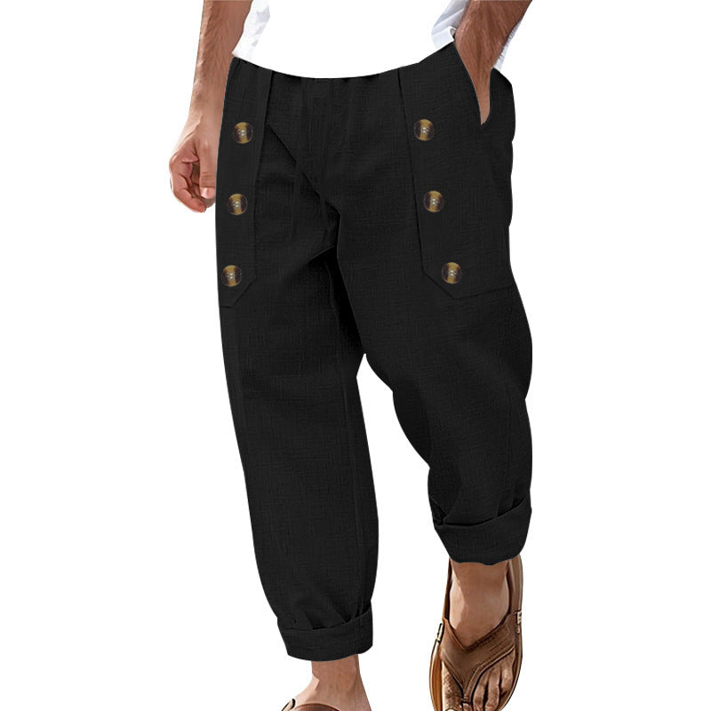 Casual linen cargo pants for men with practical buttons and side pockets Chic and Style