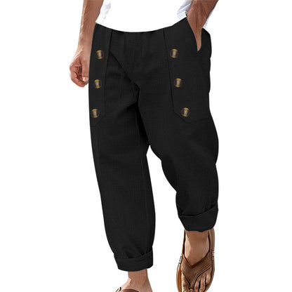 Casual linen cargo pants for men with practical buttons and side pockets Chic and Style