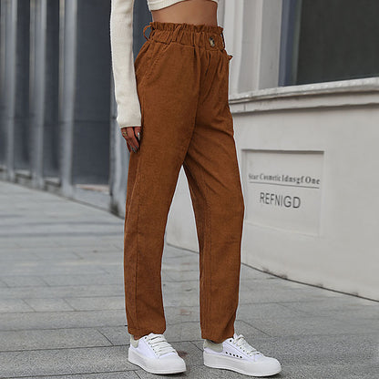 Pantalon texturé taille haute pour femmes avec taille élastique Chic und Stil