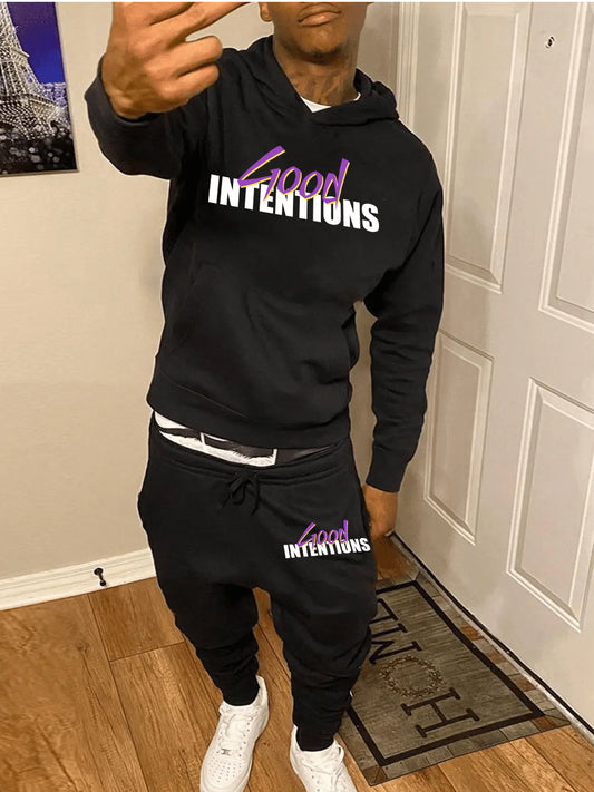 Men's hoodie and jogger pants set with catchy graphic print Chic and Style