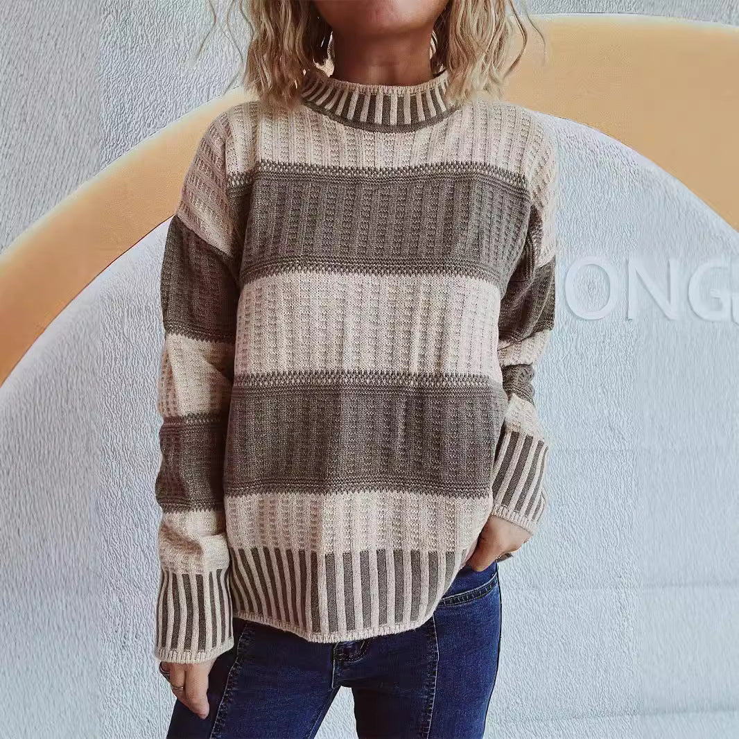 Pull en tricot décontracté pour femmes avec un motif à rayures moderne et un matériau chaud Chic und Stil