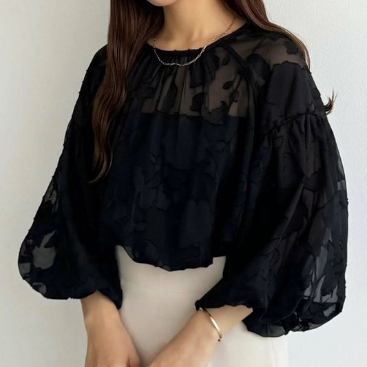 Dames Blouse à manches bouffantes transparentes à fleurs Chic und Stil