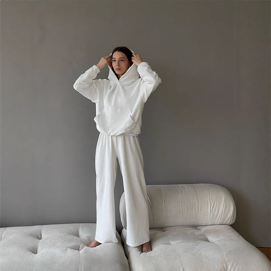 Dames doux ensemble à capuche en cordon avec taille élastique Chic und Stil