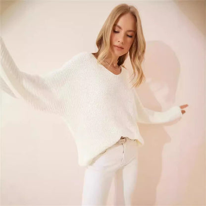 Pull femme décontracté à col V avec motif tricoté texturé Chic und Stil