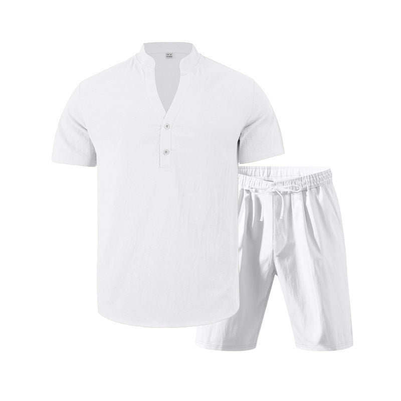 Elegant men's short sleeve set with innovative button placket and comfortable pants Chic and Style