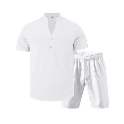 Elegant men's short sleeve set with innovative button placket and comfortable pants Chic and Style