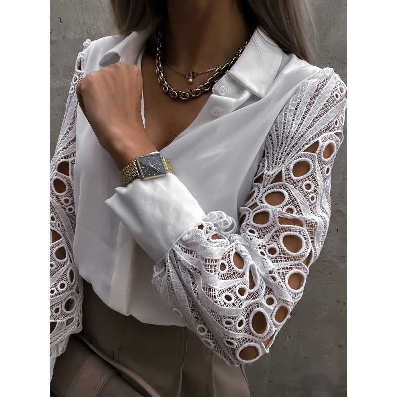 Dames Élégante blouse avec des manches en dentelle romantiques Chic und Stil