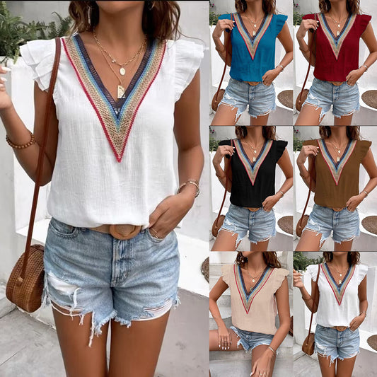 Chemisier brodé à col en V pour femmes avec des manches à volants Chic und Stil