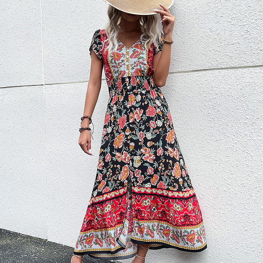 Robe maxi floral pour femmes avec taille froncée Chic und Stil