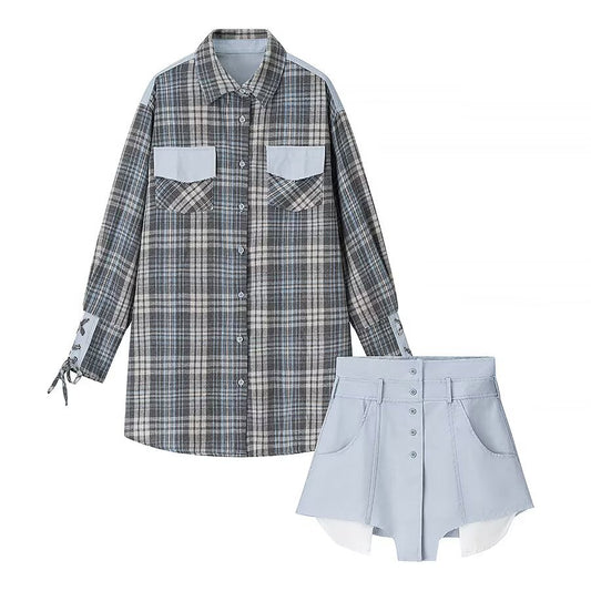 Chemise à carreaux pour dames avec shorts courts Chic und Stil