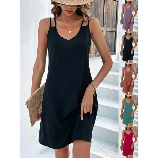 Dames Loisirs Robe Mini à Col V avec Bretelles Réglables Chic und Stil