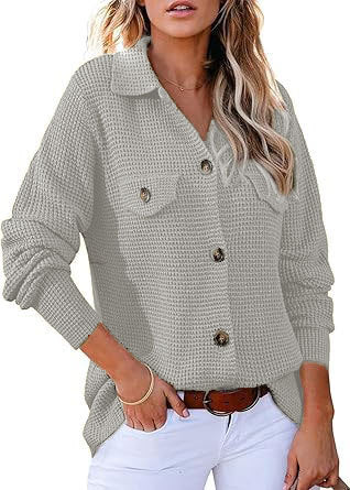 Pull en pâté de waffle à boutons pour femmes Chic und Stil