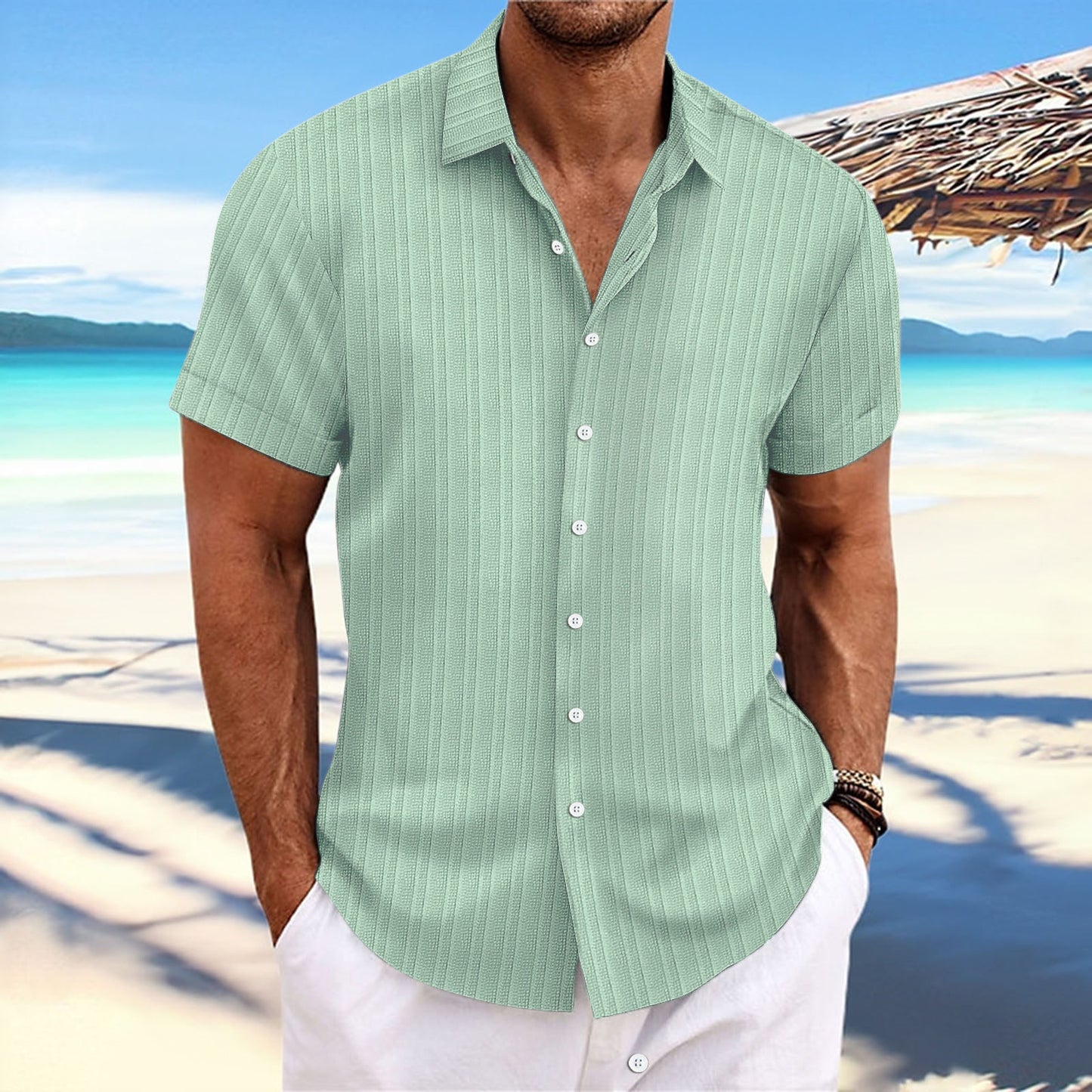 Chemise décontractée à manches courtes à rayures pour hommes Chic und Stil