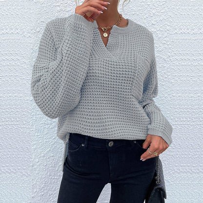 Pull en tricot décontracté pour femmes avec décolleté en V et surface texturée Chic und Stil