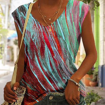 Dames haut à col en V avec motif artistique Chic und Stil