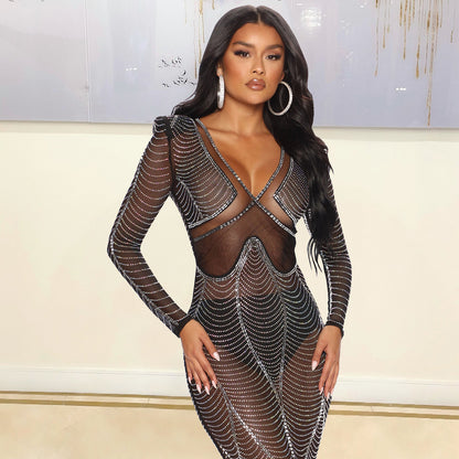 Women's Chic and Stylish Shiny Mesh Maxi Dress
