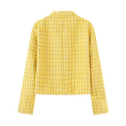 Dames élégante veste courte en tissu texturé avec boutons dorés Chic und Stil
