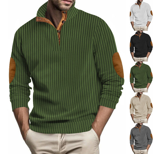 Quilted pullover for men with textured design and contrasting patches Chic and Style