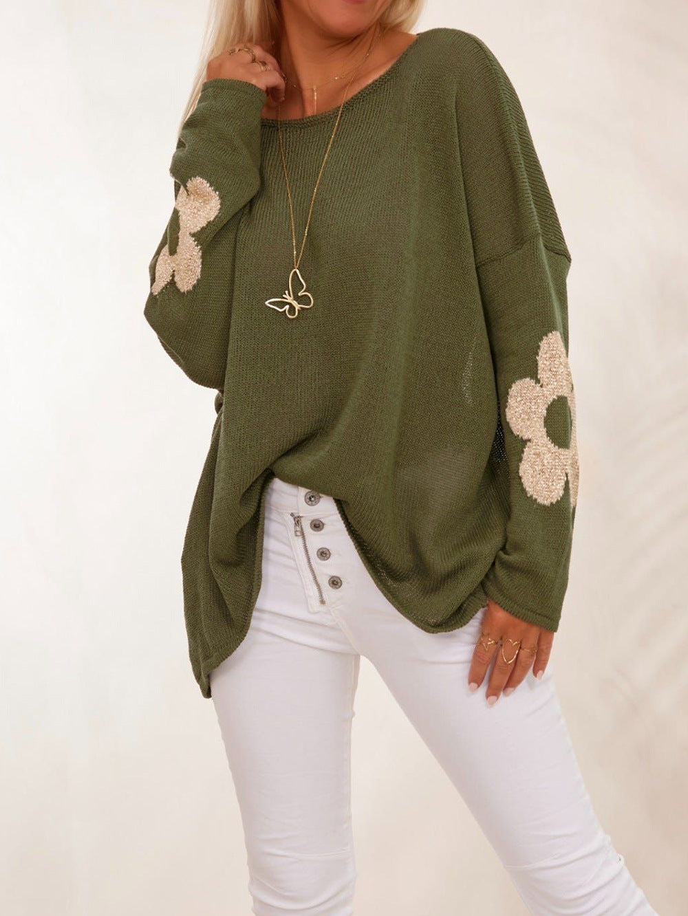 Pull-over pour femmes en tricot épais avec un design floral et une coupe ample Chic und Stil