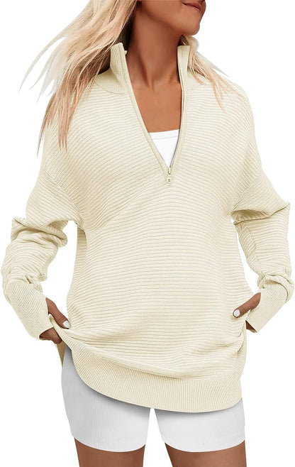 Dames pull zippé de haute qualité avec design texturé Chic und Stil