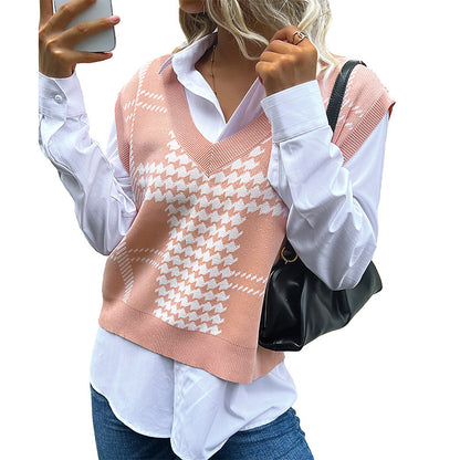 Pull sans manches tricoté à col V pour dames Chic und Stil